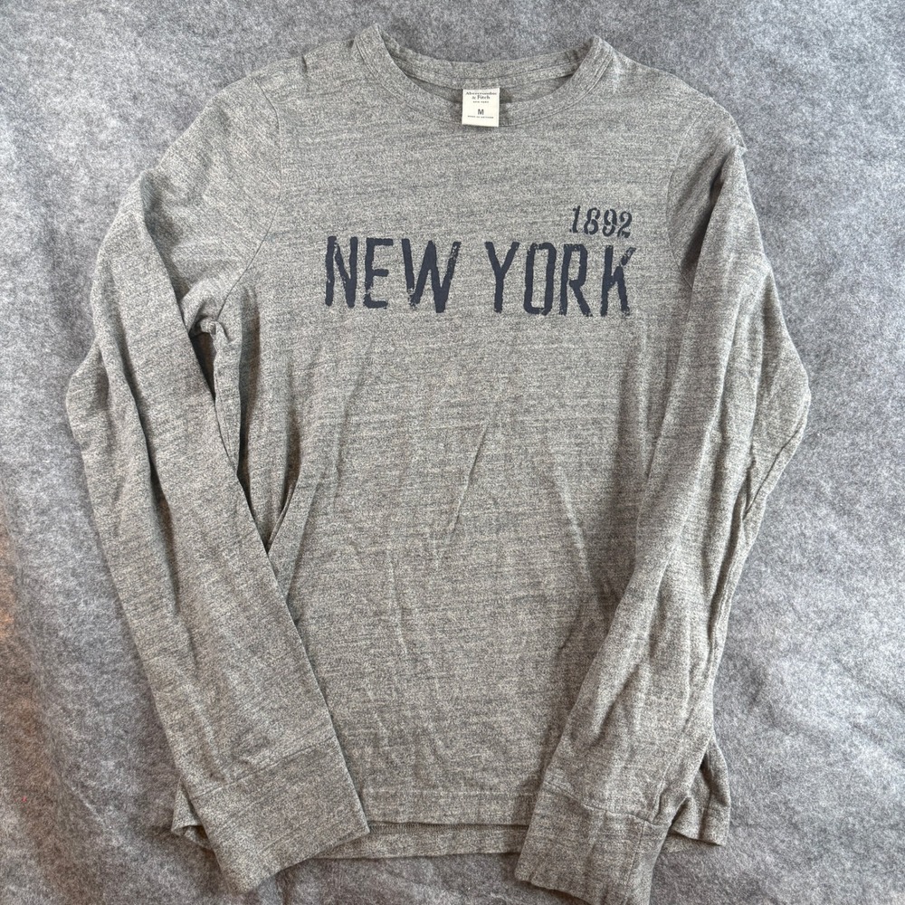 Abercrombie & Fitch New York 1892 Graphic Shirt Long Sleeve Cotton Tee Med Gray